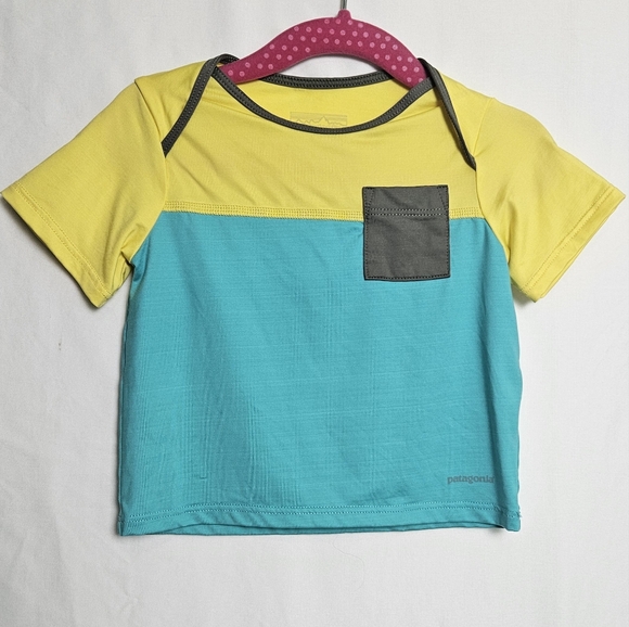 Patagonia Rash Guard Short Sleeve Top Unisex Size 6-12 Months Teal And Yellow - Picture 1 of 6
